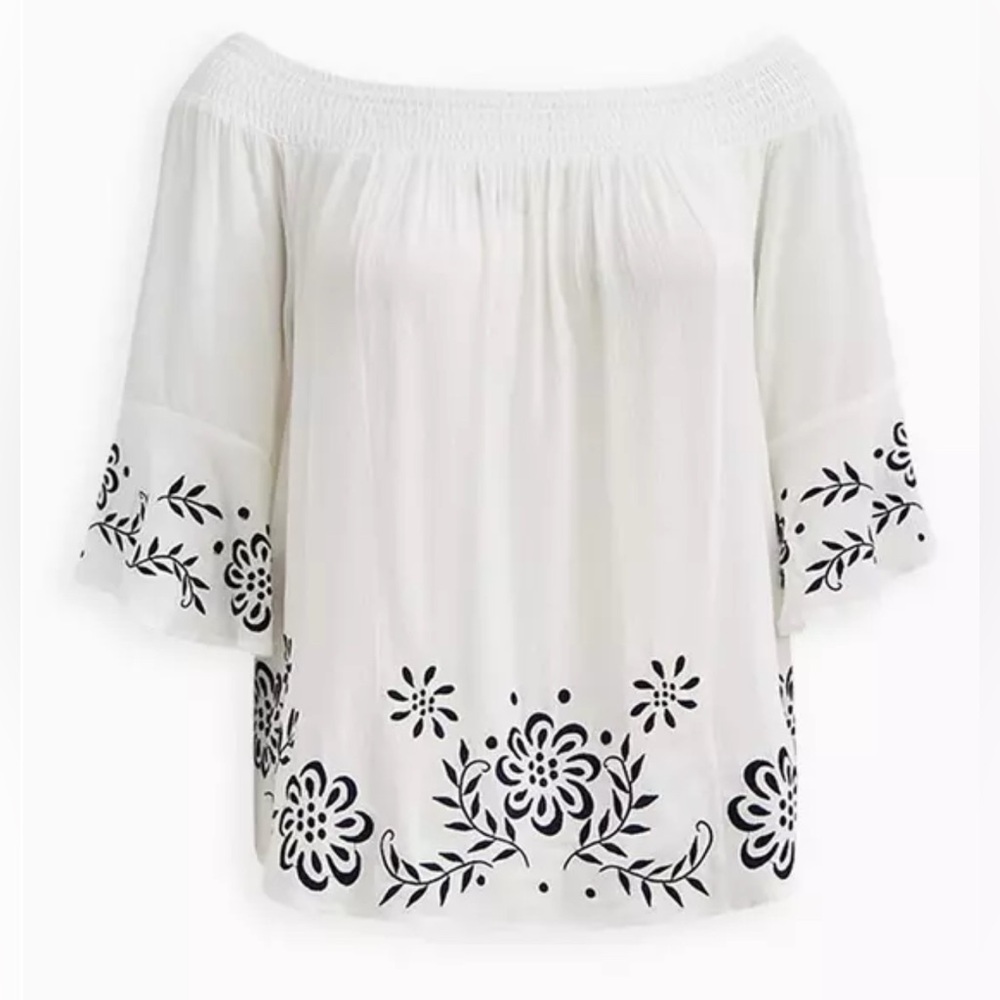 Torrid White Embroidered Off Shoulder Top 0